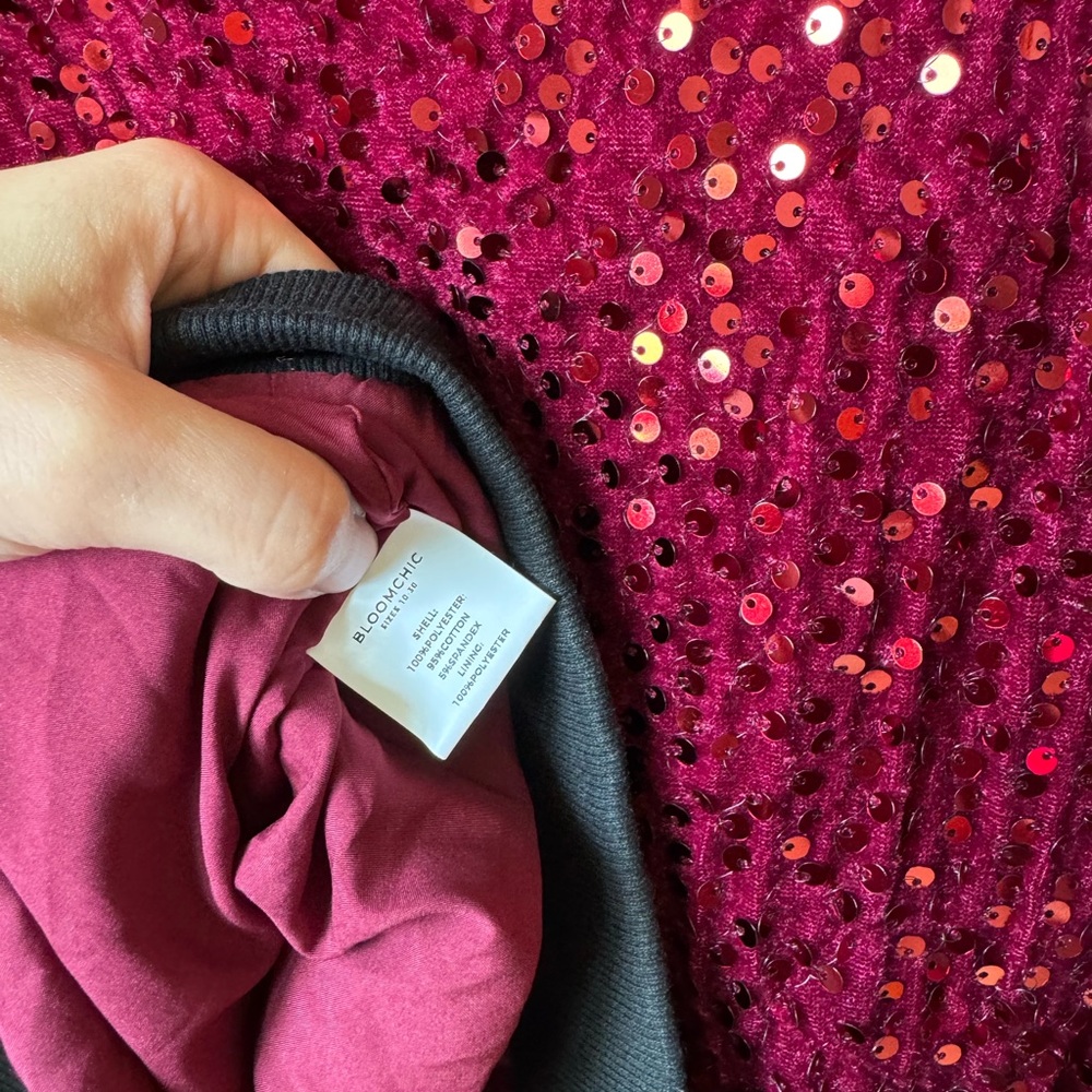 BloomChic Burgundy Sequin Bomber Jacket - Picture 7 of 8